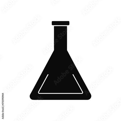 Black laboratory flask icon on transparent background silhouette