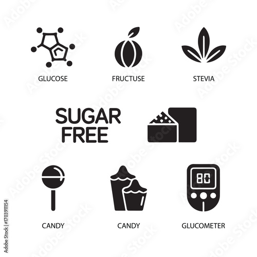 Minimalist Black and White Sugar and Sweeteners Solid Icon Set