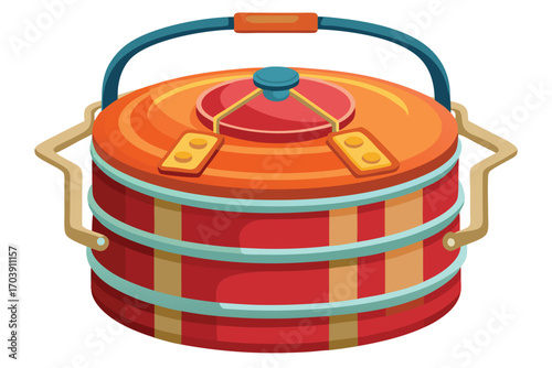 Retro Tiffin Carrier Illustration Lunchbox Design for Food Storage and Transport with Nostalgic Charm and Practical Usefulness