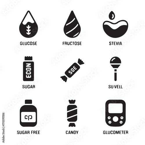 Minimalist Black and White Sugar and Sweeteners Solid Icon Set