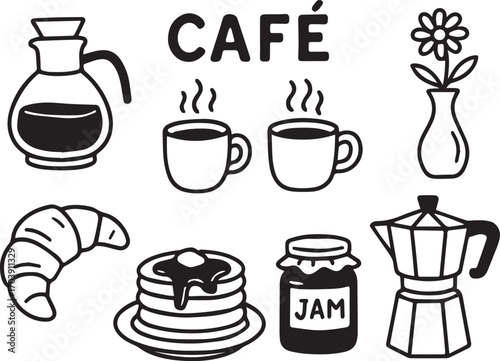 Coffee and Croissant. a Paper Cup with a Dark Lid and Ruddy Pastries.
