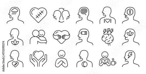 Mental health line icons set. Vector line icons.