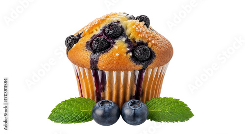 Indulge in a freshly baked blueberry muffin topped with glistening sugar crystals beside on transparent background