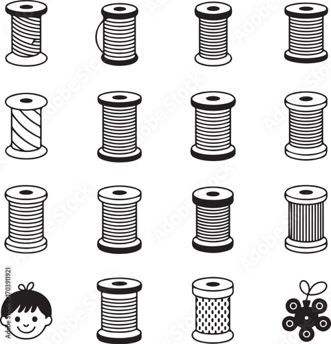silhouette vector Classic Thread Spool in set icon