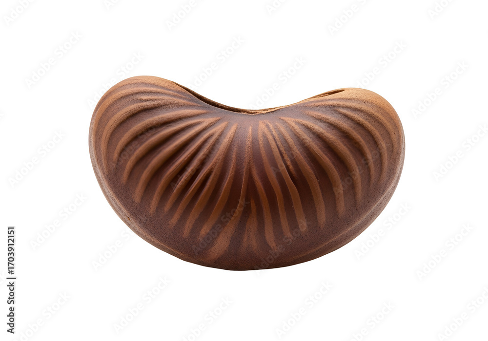 Obraz premium Close-up view of a handcrafted, brown ceramic object, showcasing intricate, radiating lines.