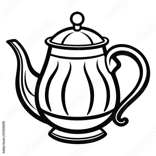 Charming Cartoon Teapot Illustration with Elegant Handle and Decorative Bands Adds a Touch of Whimsy to Tea Time