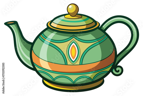 Charming Cartoon Teapot Illustration with Elegant Handle and Decorative Bands Adds a Touch of Whimsy to Tea Time
