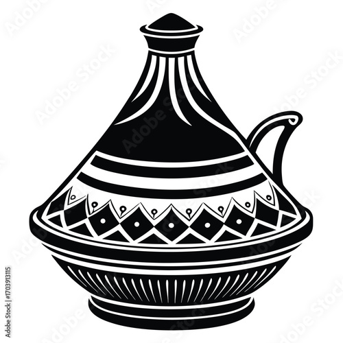 Silhouette of an Antique Middle Eastern Ewer A Black and White Depiction of Traditional Vessel Design With an Elegant Spout