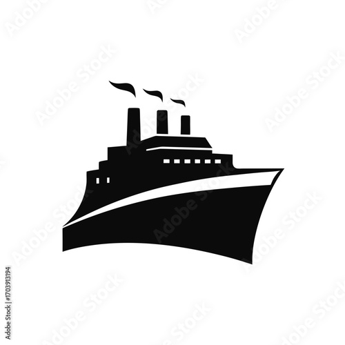 Silhouette of cruise ship on transparent background