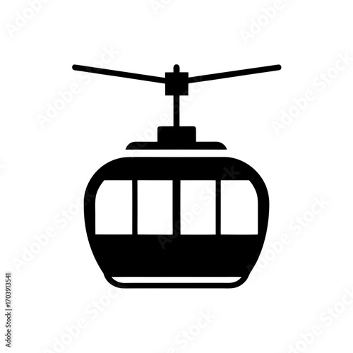 Silhouette of a gondola lift on transparent background