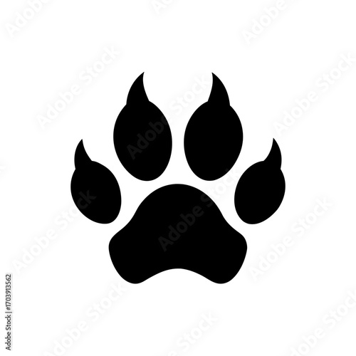 Black silhouette paw print on transparent background