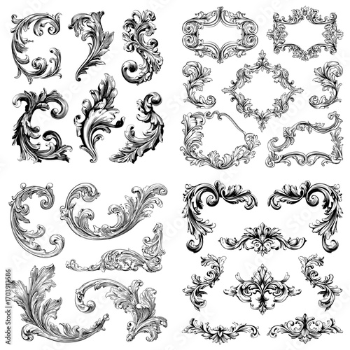 Vintage ornamental frame illustration with floral baroque and decorative scrollwork, perfect for luxury borders, invitations, and classic artwork.