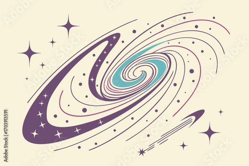 Vibrant abstract spiral galaxy with sparkling cosmic dust and stars