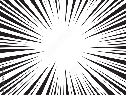 Manga comic explosion, motion or movement effect, vector background. Manga anime cartoon radial speed lines and abstract pattern for comic book burst, flash ray or explode bang action	