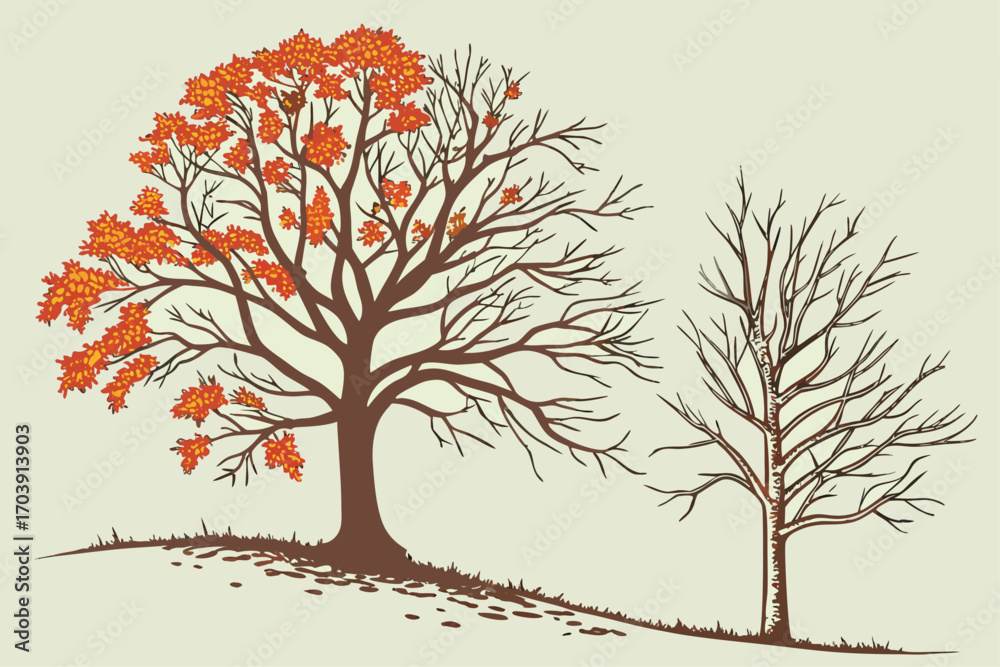 Fototapeta premium Collection of tree silhouettes representing different seasons