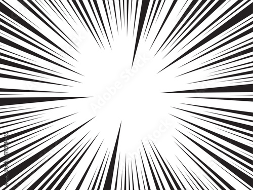 Manga comic explosion, motion or movement effect, vector background. Manga anime cartoon radial speed lines and abstract pattern for comic book burst, flash ray or explode bang action	