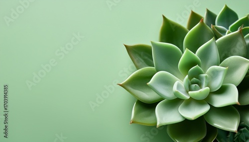 Close Up Of Succulent Leaves Patterns Of Nature On A Soft Sage Green Background With Copyspace