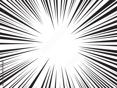 Manga comic explosion, motion or movement effect, vector background. Manga anime cartoon radial speed lines and abstract pattern for comic book burst, flash ray or explode bang action	