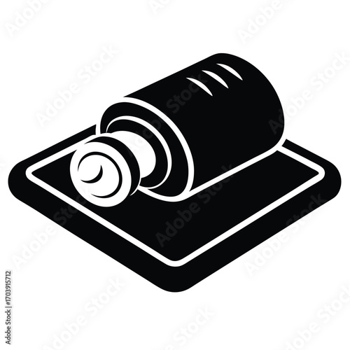 Monochrome Illustration of Assorted Sushi Rolls on a Bamboo Tray Depicting Japanese Cuisine Presentation