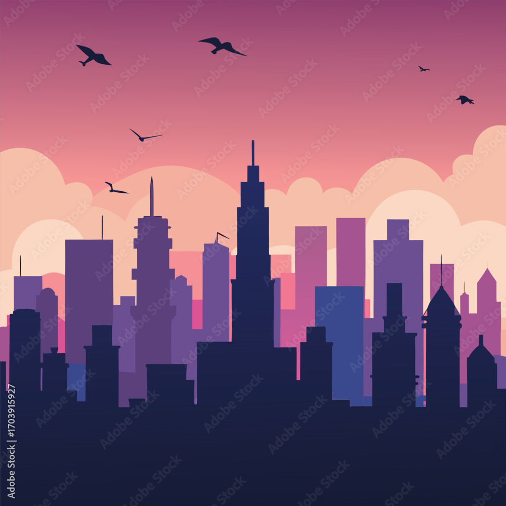 Fototapeta premium Modern City Skyline Silhouette at Sunset