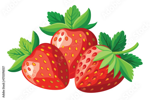 Vibrant and Luscious Strawberry Arrangement A Tempting Still Life of Nature's Candy and Green Leaves Promising Deliciousness and Freshness