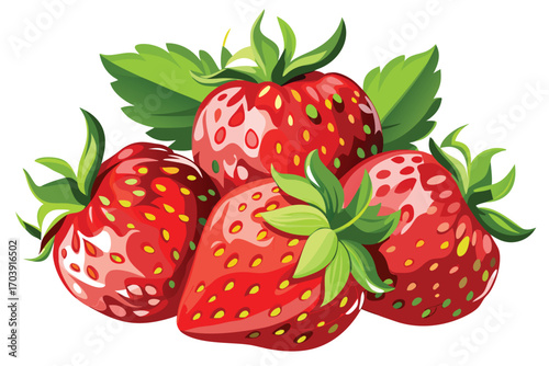 Vibrant and Luscious Strawberry Arrangement A Tempting Still Life of Nature's Candy and Green Leaves Promising Deliciousness and Freshness