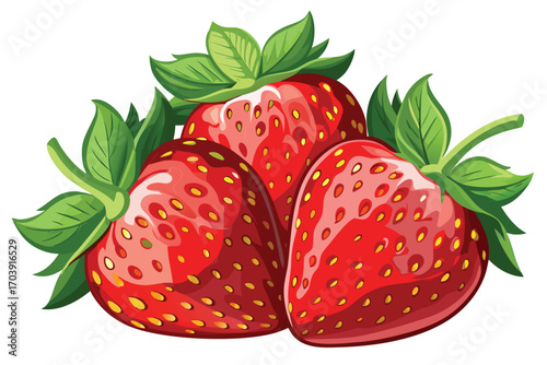 Vibrant and Luscious Strawberry Arrangement A Tempting Still Life of Nature's Candy and Green Leaves Promising Deliciousness and Freshness