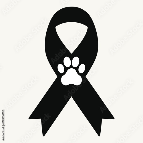 Pet Loss Awareness Ribbon Featuring a Paw Print Symbol of Grief and Remembrance for Beloved Animal Companions