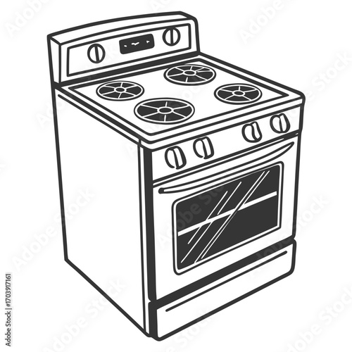 Retro Kitchen Still Life Featuring a Stove and Moka Pot Graphic Illustration