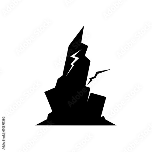 Silhouette cracked tower on transparent background