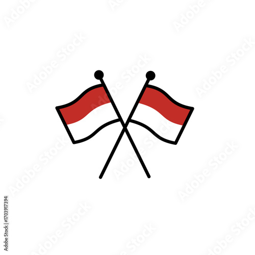 Crossed Indonesia Flags Icon on White Background