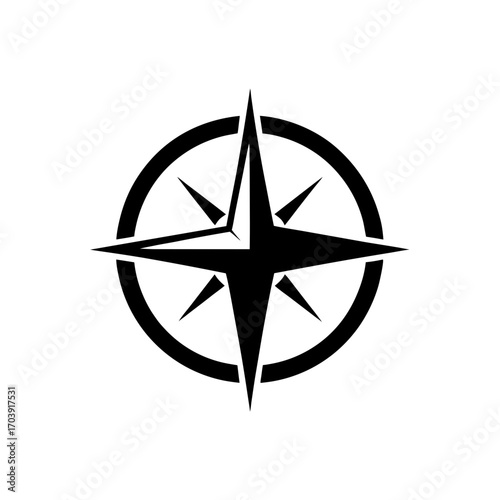 Black compass rose design on transparent background silhouette
