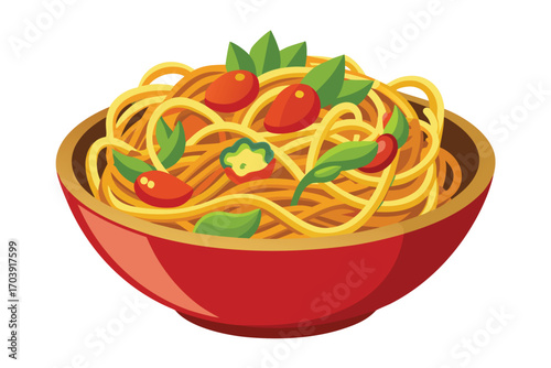 Stylized Bowl of Noodles with Vegetables and Spices A Culinary Delight Artwork Displaying Hot Flavor