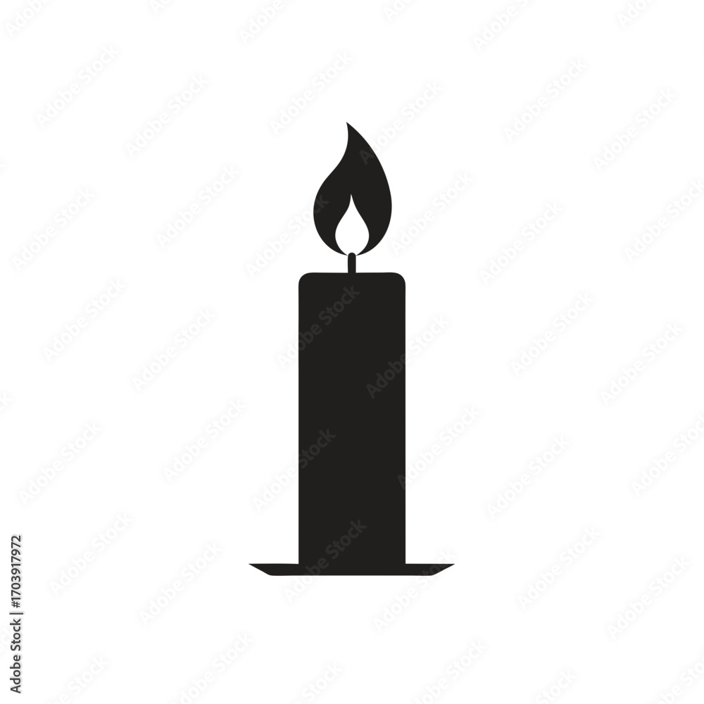 Fototapeta premium Simple candle with flame on transparent background silhouette