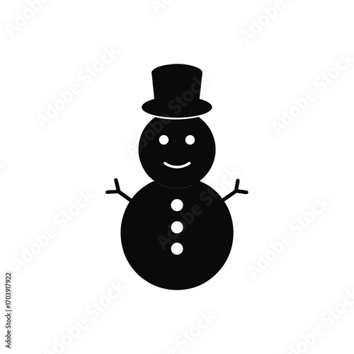Simple snowman illustration on transparent background silhouette