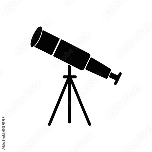 Telescope on tripod view on transparent background silhouette