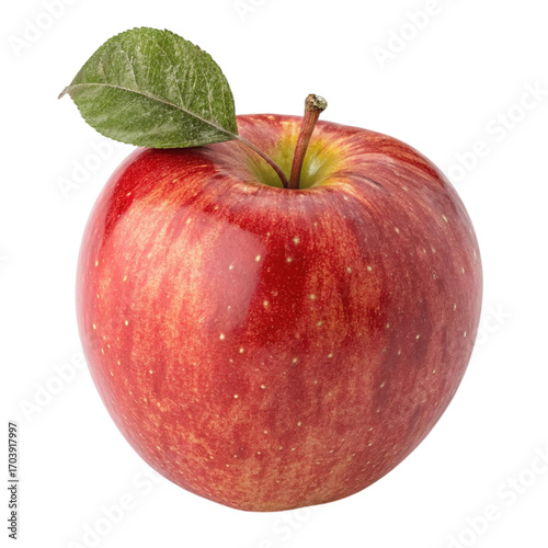 Red apple with leaf isolated on white background