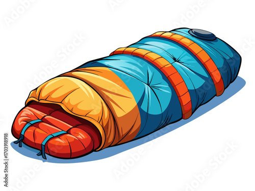 A high-quality vector illustration of a thermal sleeping bag for polar expedition, isolated on a white background