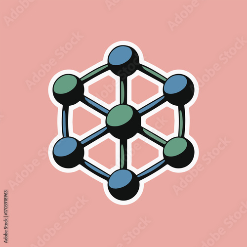 Illustration of a molecule structure, representing science, chemistry, and the interconnectedness of atoms, ideal for educational and scientific content, showcasing molecular design