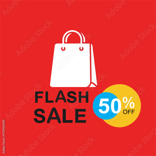Flash Sale 50% Off Shopping Bag Discount Promotion Banner