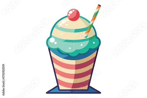 Colorful and Sweet Treat Delightful Illustration of an Ice Cream Cup with Sprinkles and a Candy Cane Straw