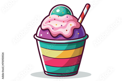 Colorful and Sweet Treat Delightful Illustration of an Ice Cream Cup with Sprinkles and a Candy Cane Straw