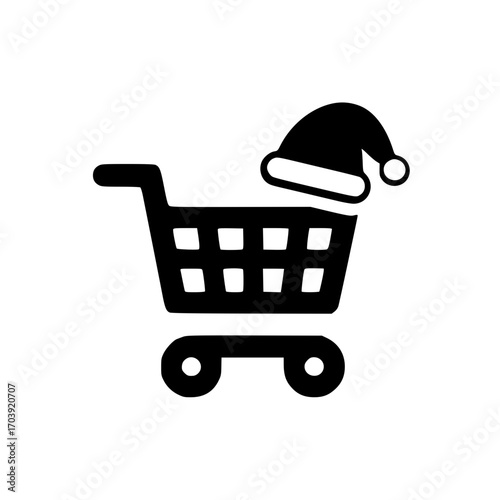 Christmas themed shopping cart vector with Santa hat for seasonal retail sale and holiday promotion