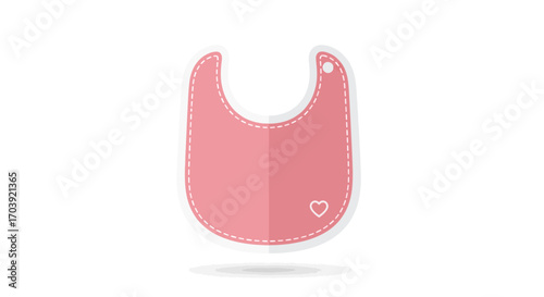 Vector Illustration of Pink Baby Bib with White Heart Design and Rounded Neck Cutout