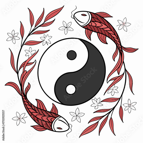 Yin Yang Koi Fish Harmony and Balance Illustration