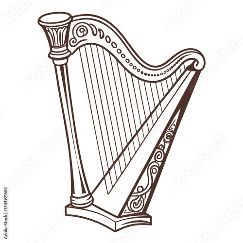 Elegant Harp Illustration with Intricate Details for Music Lovers