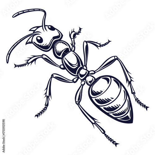 Illustration of a Detailed Ant Insect with Segmented Body and Antennae