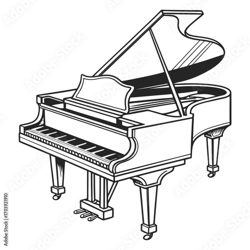 Detailed Line Art Piano Illustration
