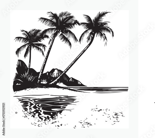 tropical island with palm trees and sea