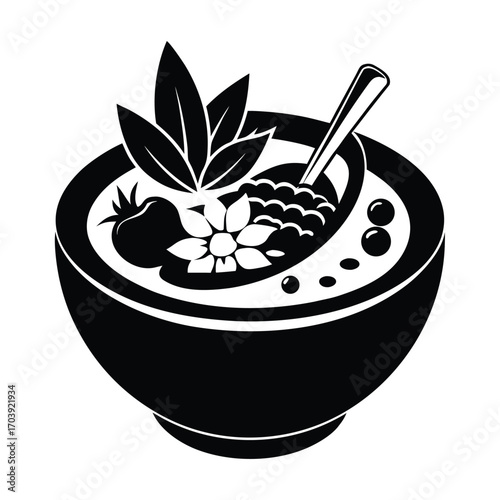 Stylized Illustration of a Delicious Bowl of Soup with Toppings and Spoon A Culinary Delight